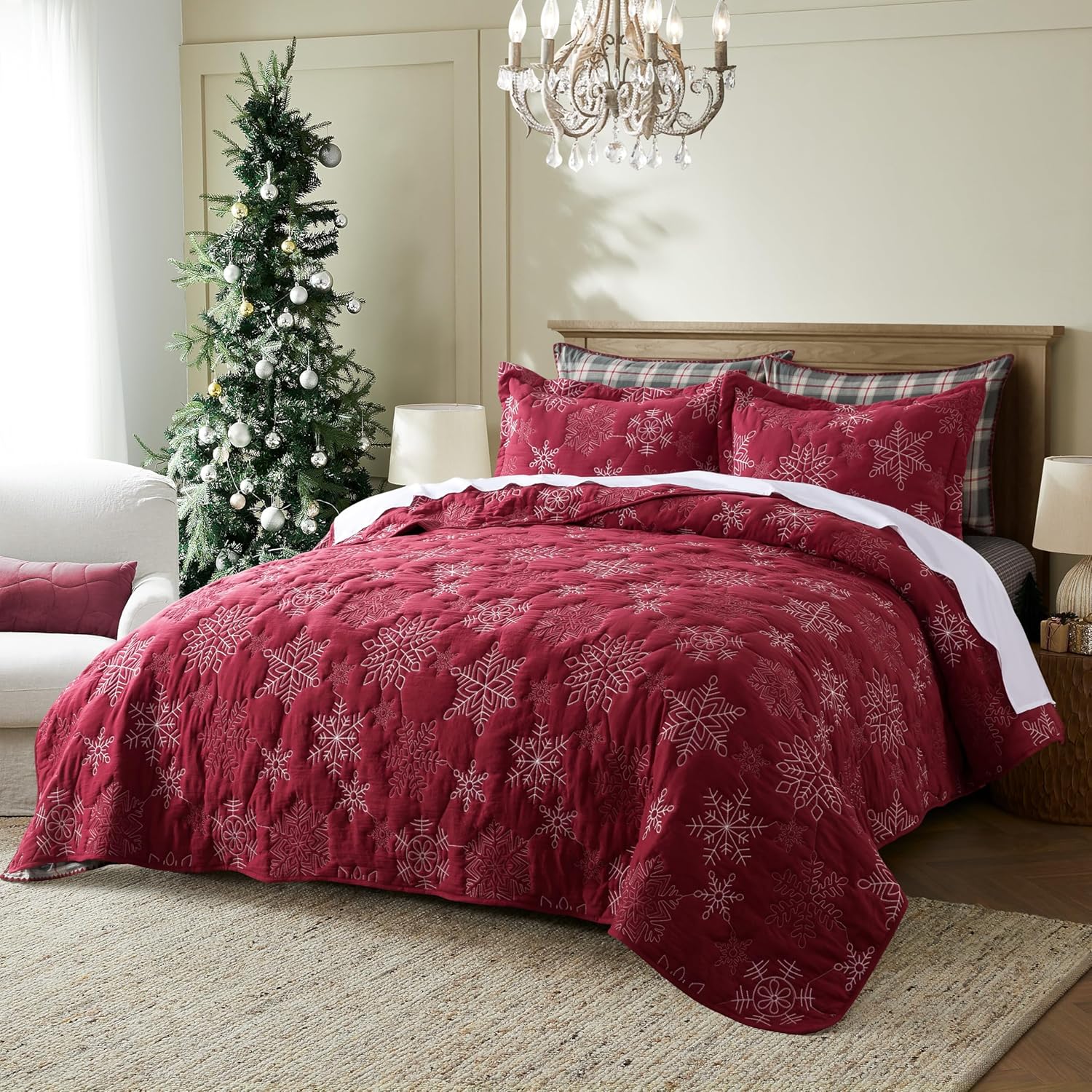WDCOZY Christmas Quilt King Size Bedding Set with 2 Pillow Shams